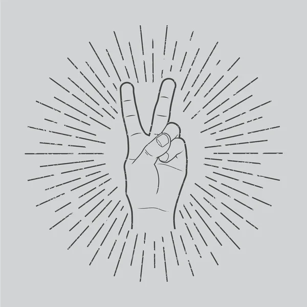Ilustração de vetor em estilo retro de uma mão com sinal de vitória . — Vetor de Stock