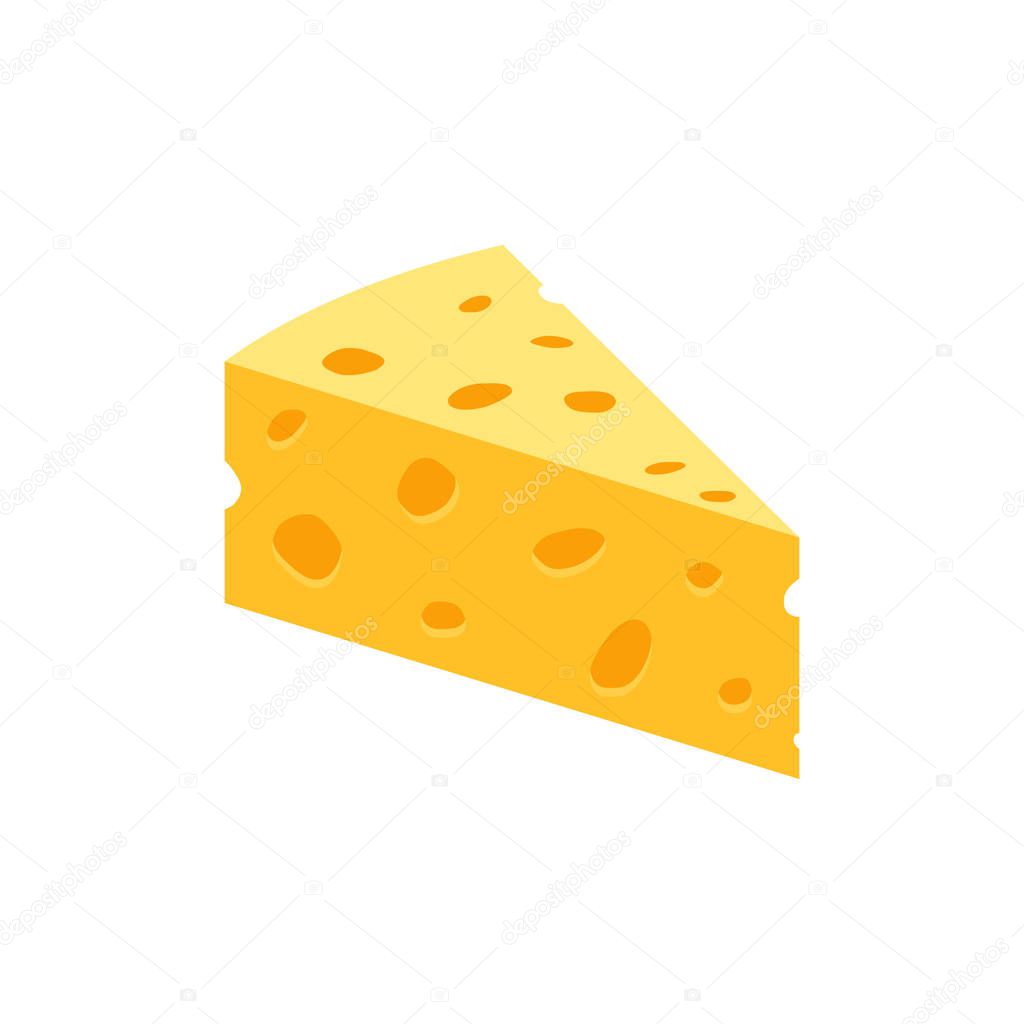 Triangular piece of cheese, cheese icon. Vector illustration.