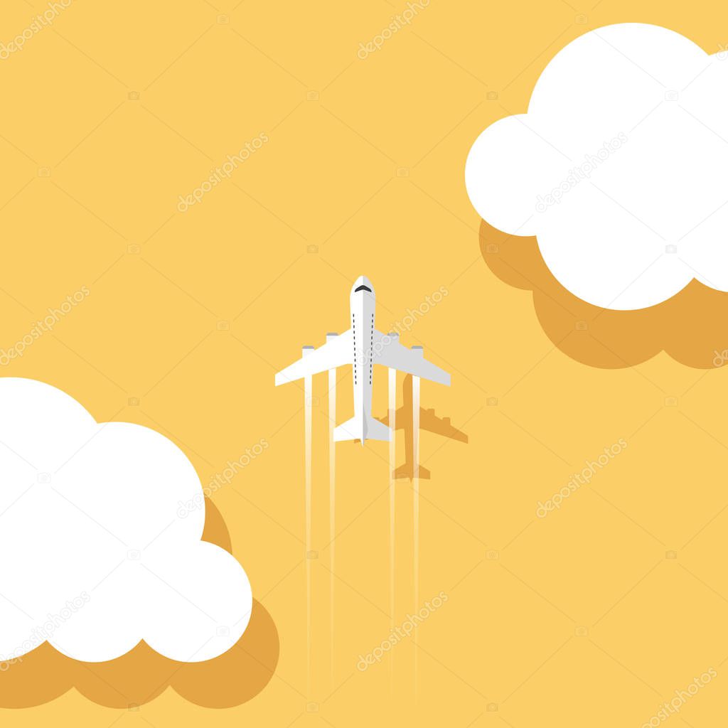 The plane is flying among the clouds. Vector.