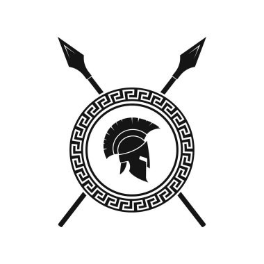 Beyaz arka planda Spartalı miğfer logosu var. İzole edilmiş.