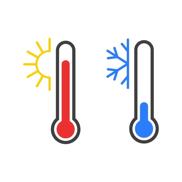 Sıcak ve soğuk termometre ikonunun vektör yanılsaması. Düz dizayn. İzole edilmiş. — Stok Vektör