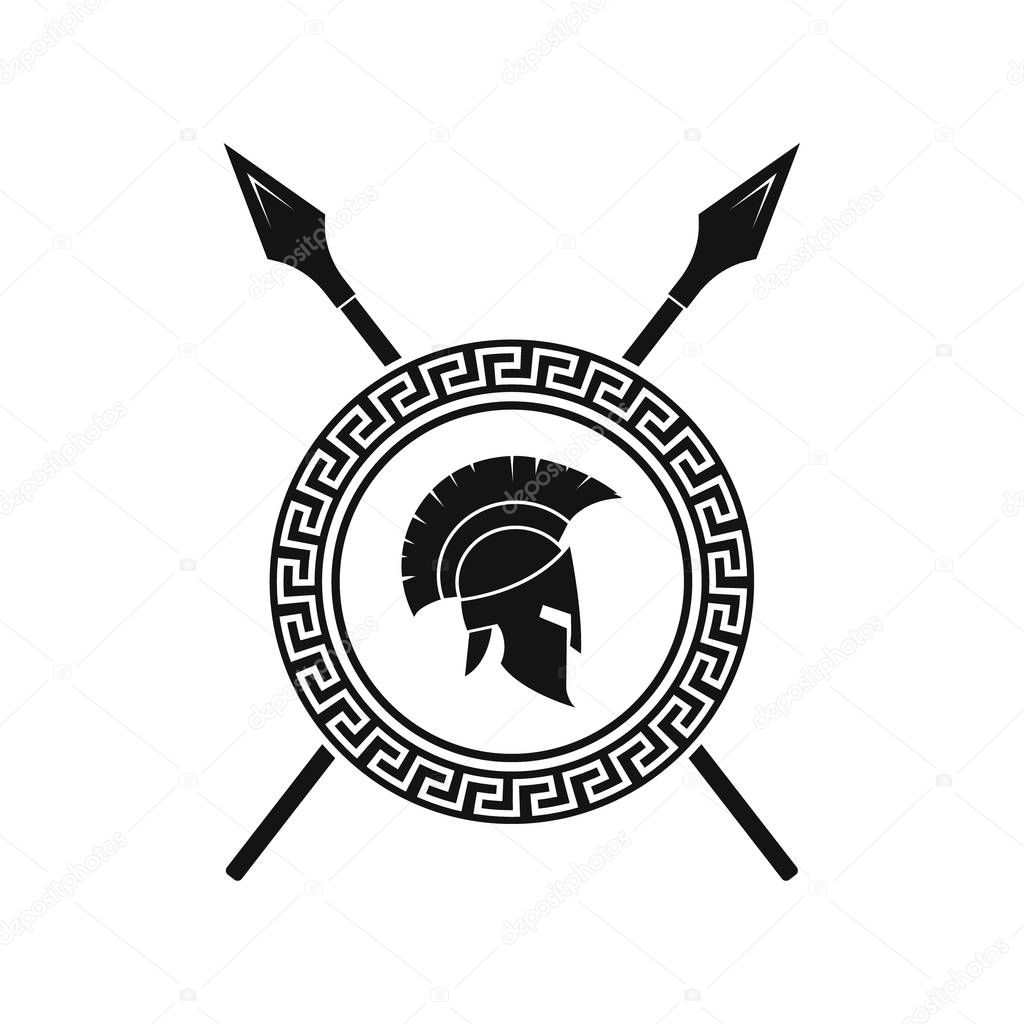 Vector illstration of spartan helmet logo on white background. Isolated.