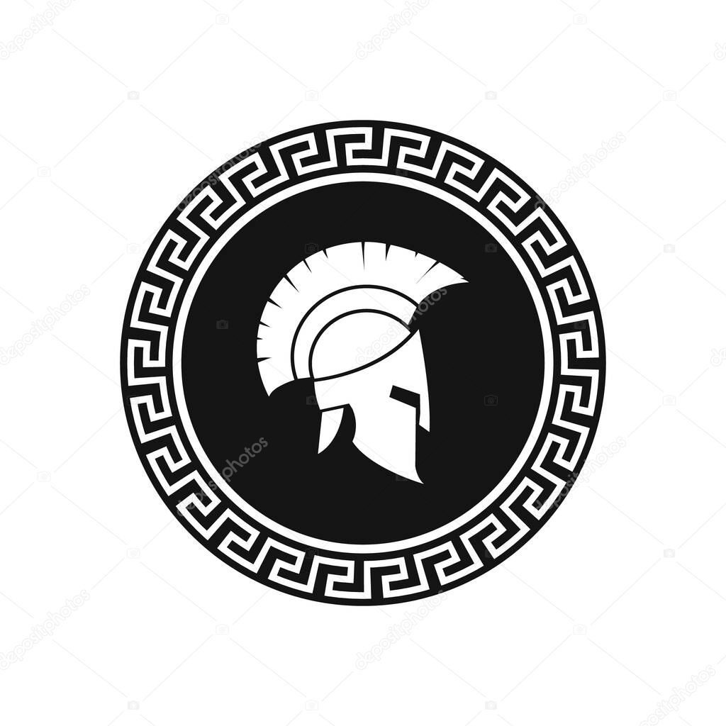 Vector illstration of Greek helmet and shield helmet icon.
