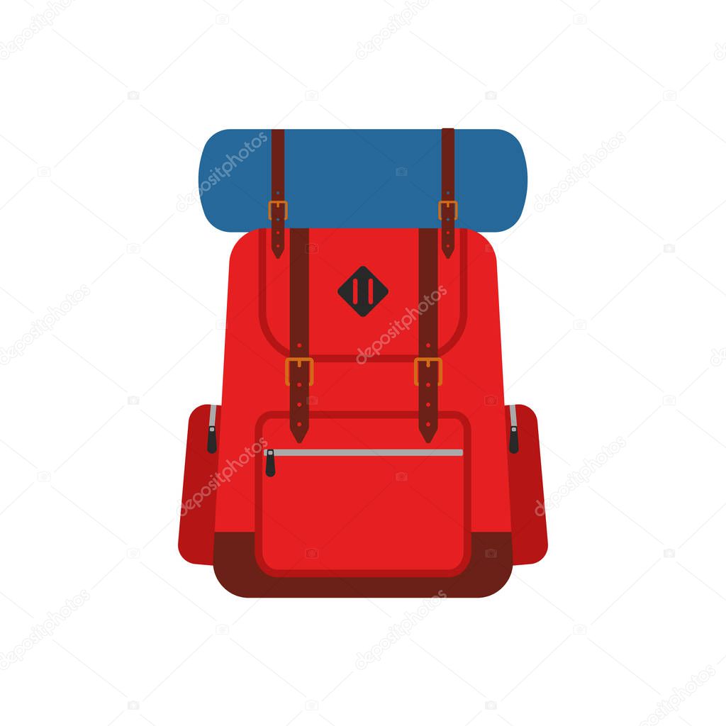 Vector illstration of travel backpack icon. Flat design. Isolated.