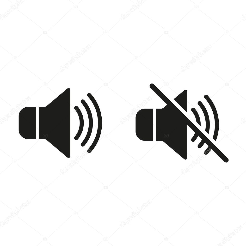 Vector illstration of sound and mute icon. Flat design. Isolated.