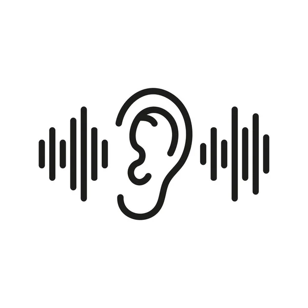Ilustración vectorial del ícono del oído humano. Esquema de diseño. Aislado . — Vector de stock