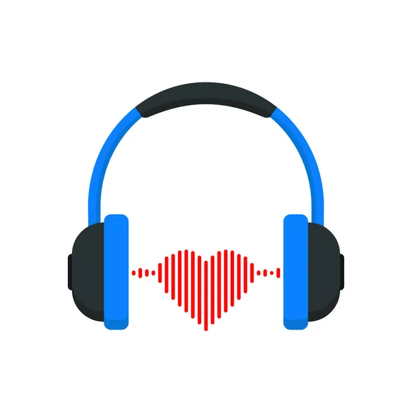 Illstration vectorielle des écouteurs avec icône cardiaque. Design plat. Isolé . — Image vectorielle