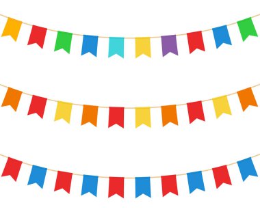 Beyaz arka planda kutlama bayraklarının vektör yanılsaması. İzole edilmiş.