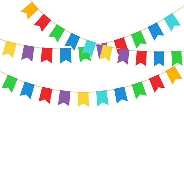 Vector illstration of colored celebration flags on white background. Isolated.