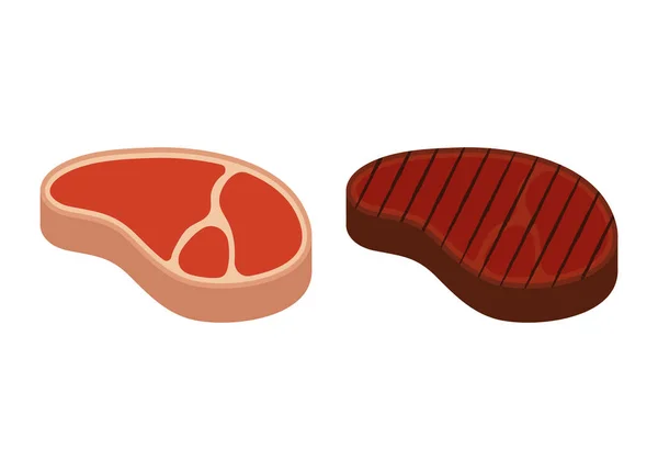 Illstration vectorielle de steak brut et grillé icône. Design plat. Isolé . — Image vectorielle