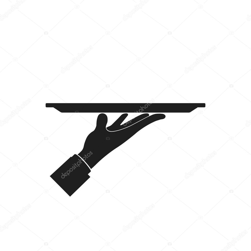 Tray on the hand icon. Vector Illustration on the white background.
