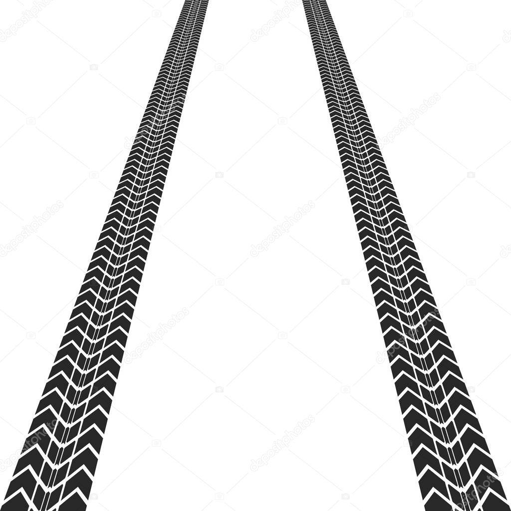 Vector illstration of textured tire track on white background. Isolated.