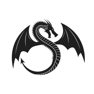 Ejderha logosu tasarımının vektör yanılsaması. İzole edilmiş.