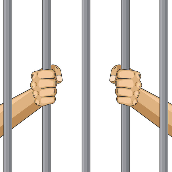 Руки за решетку. Векторная иллюстрация, изолированная на белом
.
