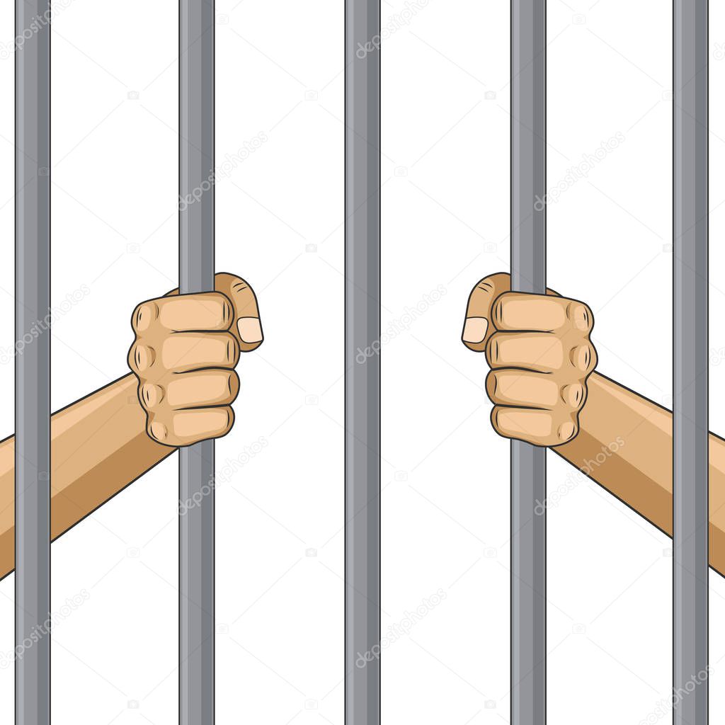 Hands of prison. Vector illustration, isolated on white.