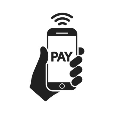 Akıllı telefon ödeme ikonunun vektör yanılsaması. Düz dizayn. İzole edilmiş.