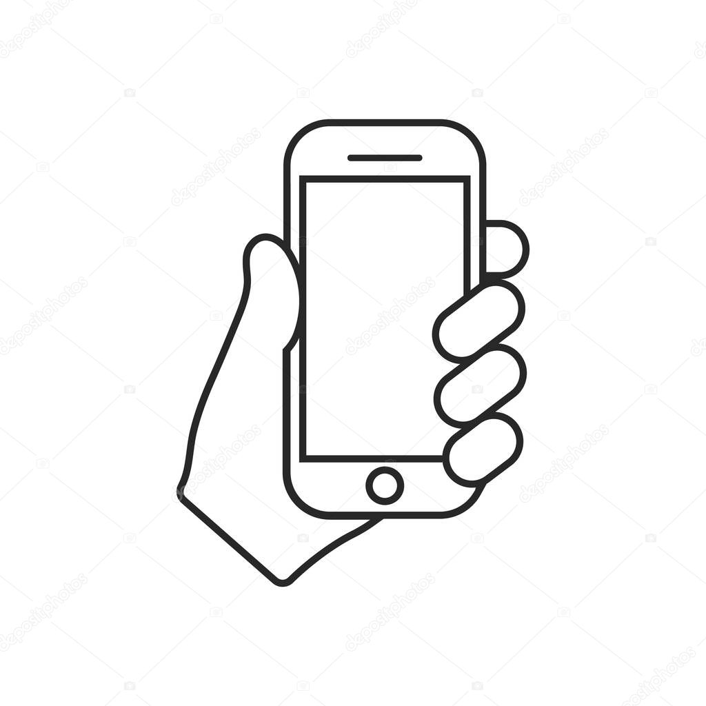 Mobile phone in hand icon. Vector illustration. Isolated.