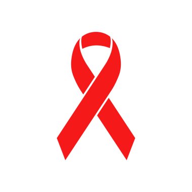 Kırmızı kurdele ikonunun vektör yanılsaması. Düz dizayn. İzole edilmiş.