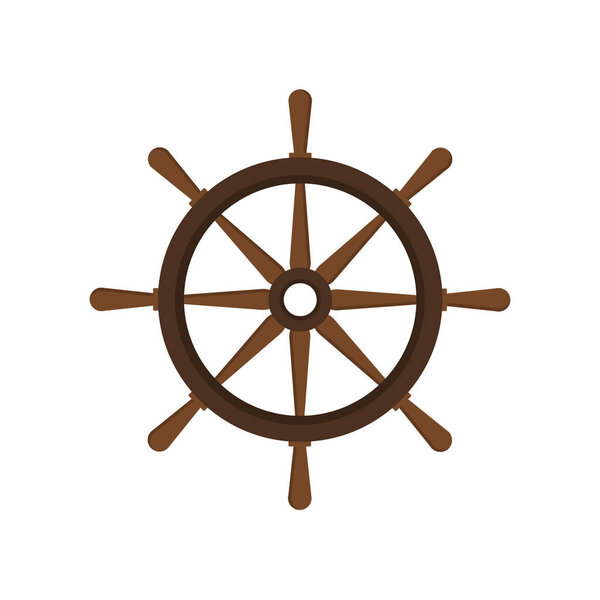 Vector illstration of wooden ships helm icon. Flat design. Isolated.