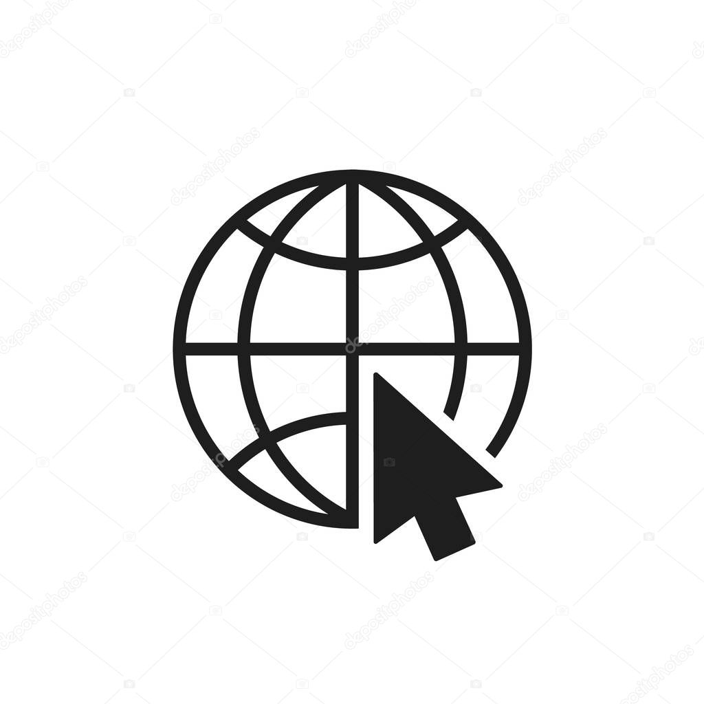 Globe with cursor icon. Vector illustration. Isolated.