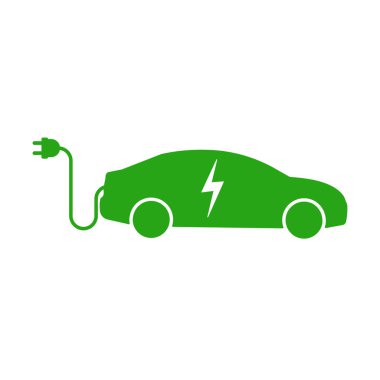 Elektrikli araba ikonunun vektör yanılsaması. Düz dizayn. İzole edilmiş.