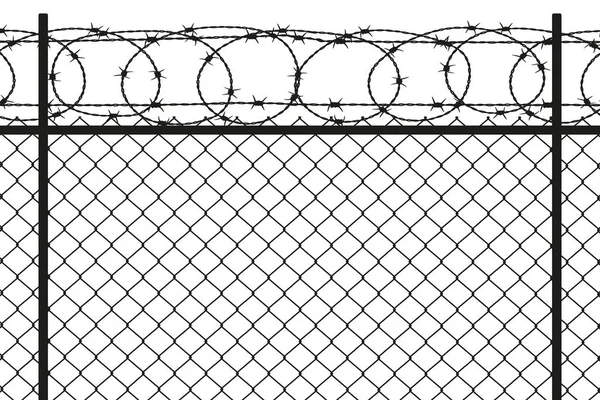 Dikenli tel çizimi olan bir çit. Vektör. İzole edilmiş. — Stok Vektör