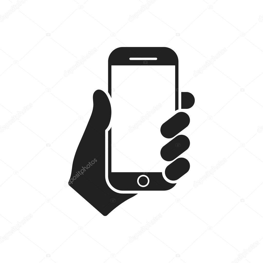 Vector illstration of smartphone hand icon. Flat design. Isolated.