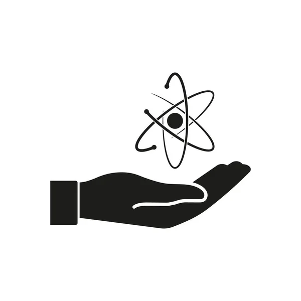 Vektor-Illumination des Atoms auf der Hand-Symbol. flache Bauweise. isoliert. — Stockvektor