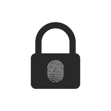 Kilit simgesindeki parmak izinin vektör yanılsaması. Düz dizayn. İzole edilmiş.