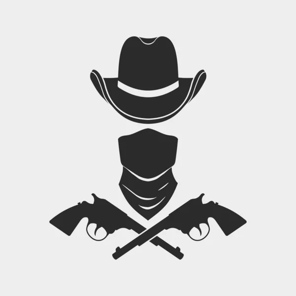 Ilstração vetorial de chapéu de cowboy com revólveres em fundo branco. Isolados . — Vetor de Stock