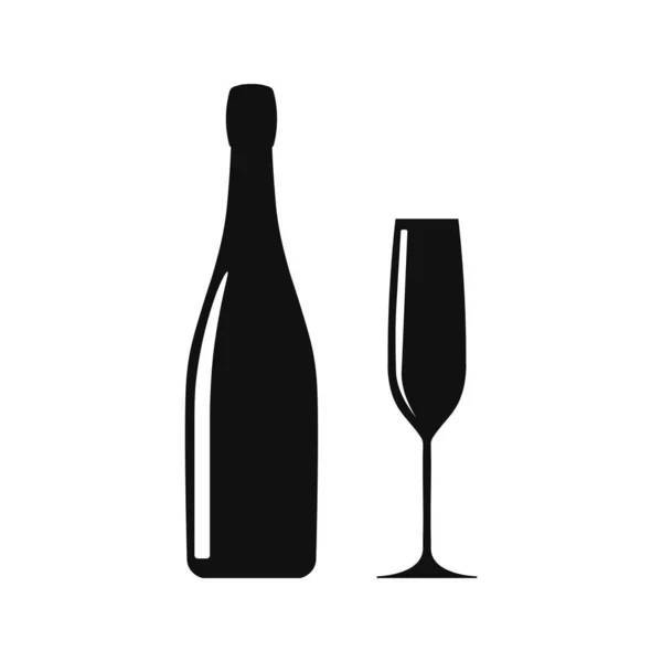 Champagne beker en fles. Vector illustratie. geïsoleerd. — Stockvector