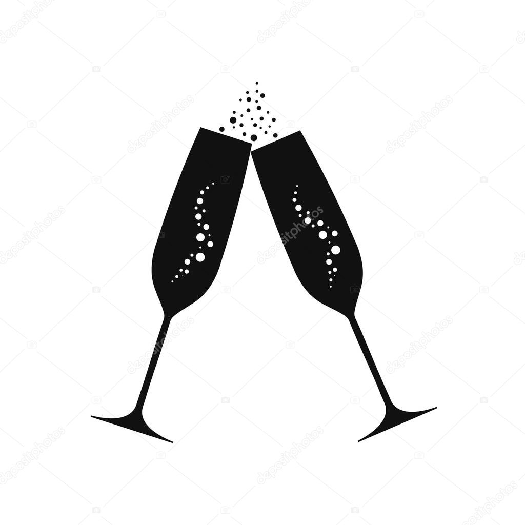 Vector illstration of champagne glasses icon on white background. Isolated.