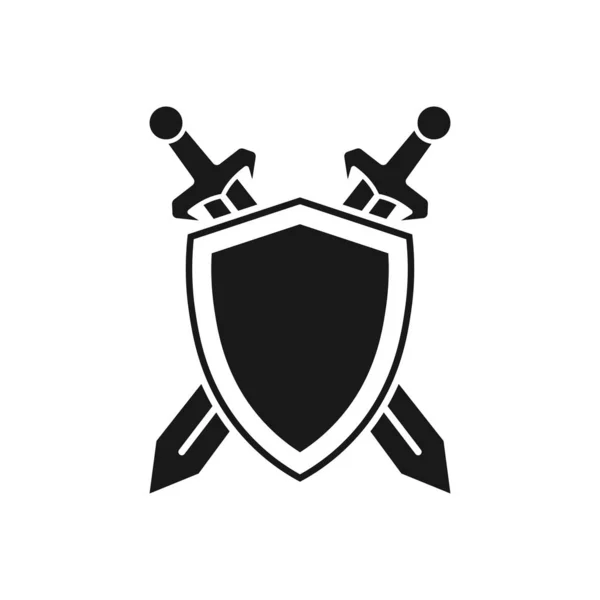Ilustración vectorial del escudo con el icono de espadas cruzadas. Diseño plano. Aislado . — Archivo Imágenes Vectoriales