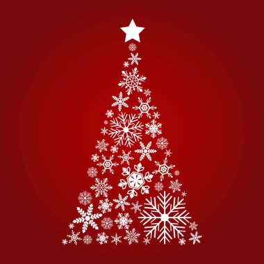 Kırmızı arka planda noel ağacının vektör yanılsaması. İzole edilmiş.