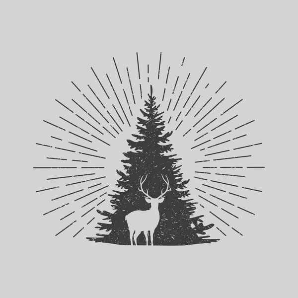 Illstration vectorielle du cerf avec arbre. Design rétro. Isolé . — Image vectorielle