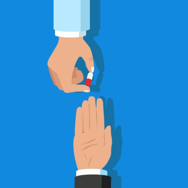 Beyaz arka planda haplı doktor elinin vektör yanılsaması. İzole edilmiş.