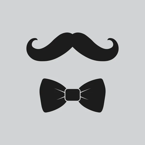 Vector illstration of mustache and bow tie icon. Flat design. Isolated. — Stock Vector