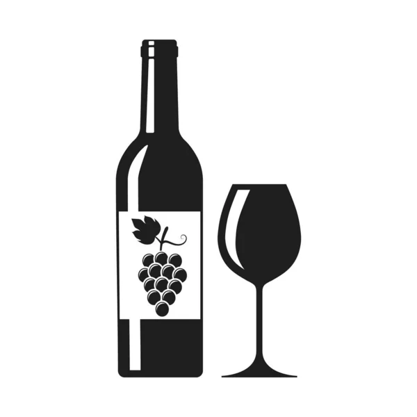 Illustrazione vettoriale della bottiglia di vino con vetro. Design piatto. Isolato . — Vettoriale Stock