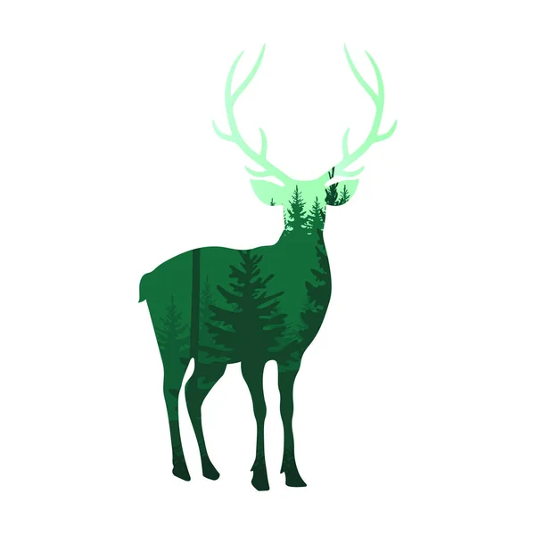 Vector illstration of deer silhouette on white background. Isolated. — Stock Vector