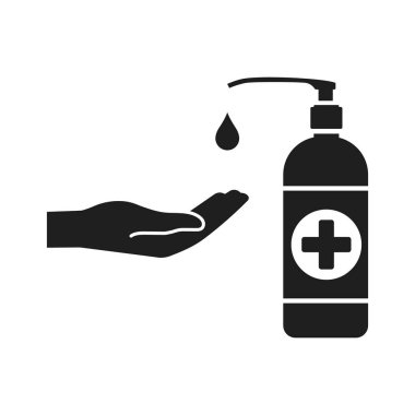 Sıvı antiseptik siyah ikon. Vektör illüstrasyonu, düz tasarım.