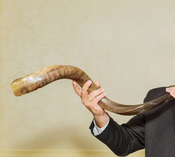 Shofar şalıma beyaz arka planda - rosh hashanah jewesh tatil kavramı — Stok fotoğraf