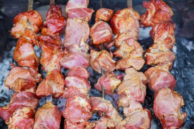 domuz eti Şaşlık şiş, açık havada mangal üzerinde pişirme