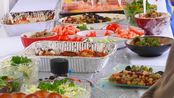 Cibo Buffet Catering Cene Mangiare Partito Condivisione Concetto — Video Stock