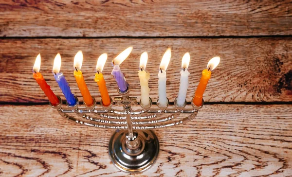 Jewish holiday Hanukkah background with menorah — Stock Photo, Image