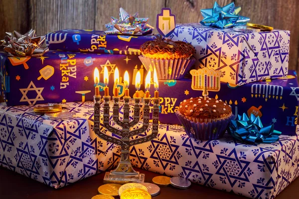 Davidsstjärnan Hanukkah menorah — Stockfoto