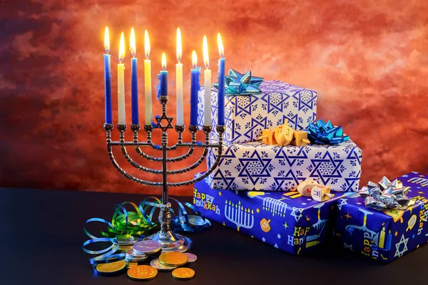 Yahudi tatil Davut yıldızı Hanukkah menorah — Stok fotoğraf