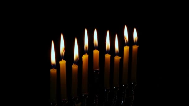 Jewish holiday hannukah symbols Lighting Hanukkah Candles Hanukkah celebration judaism menorah tradition — Stock Video