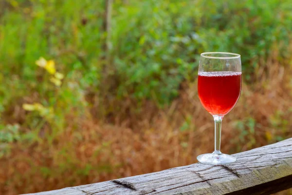 Rött vin glas och massa druvor på träbord — Stockfoto