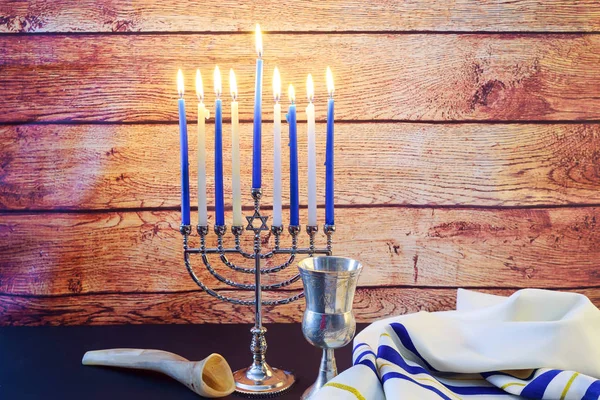 Judiska högtiden Hanukkah stilleben som består av delar Chanukah festivalen. — Stockfoto