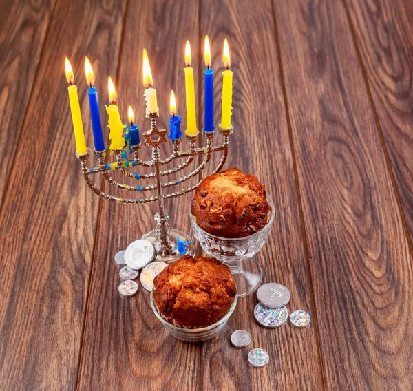 Jewish holiday cupcakes composed of elements the Hanukkah — Stock Photo, Image